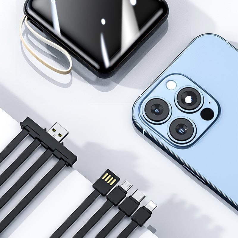 Norvo | Rask lading 20000mAh mini powerbank med integrerte kabler