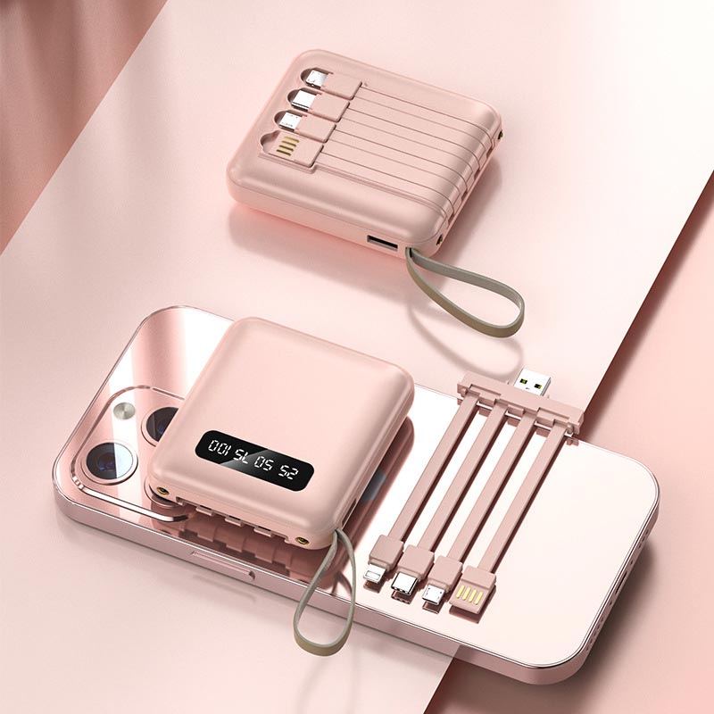 Norvo | Rask lading 20000mAh mini powerbank med integrerte kabler