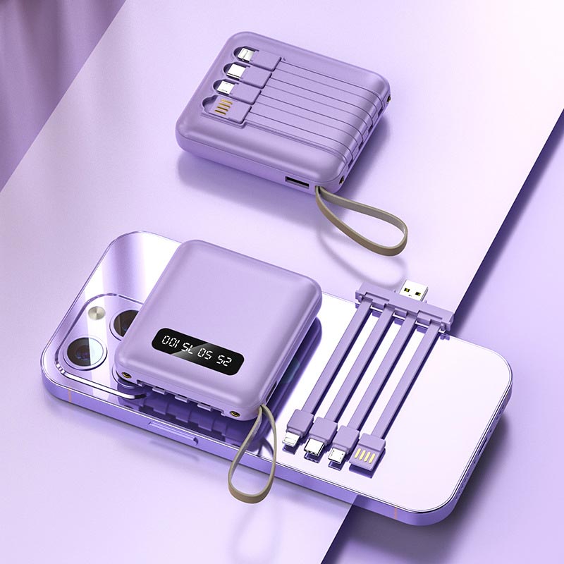 Norvo | Rask lading 20000mAh mini powerbank med integrerte kabler