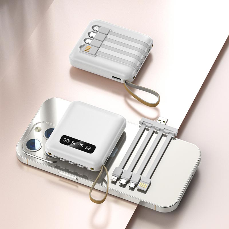 Norvo | Rask lading 20000mAh mini powerbank med integrerte kabler
