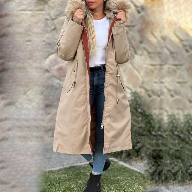 Norvo | 🎁Tidlig Black Friday-salg🎁Vinterjakke med hette og pelskrage, casual parka for kvinner⛄