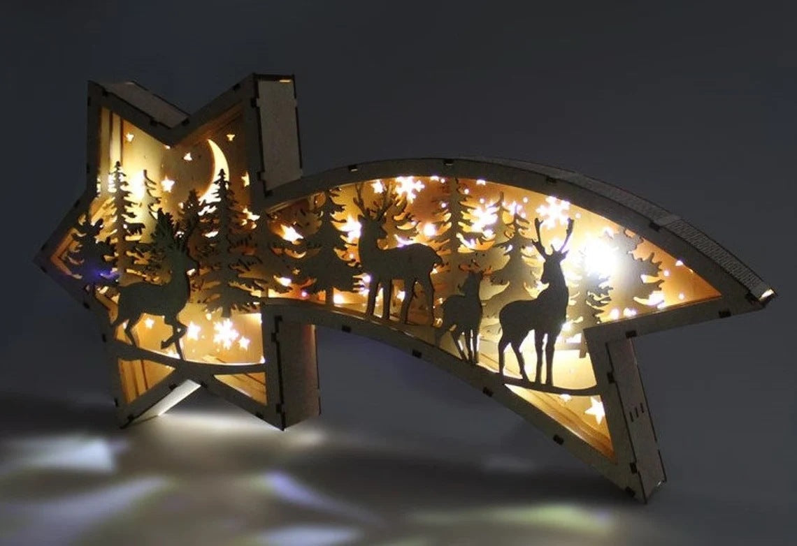 Norvo | 🎅LED-juledekorasjoner i tre Julekrybbe Stjerneformet skrivebordlampe🌟