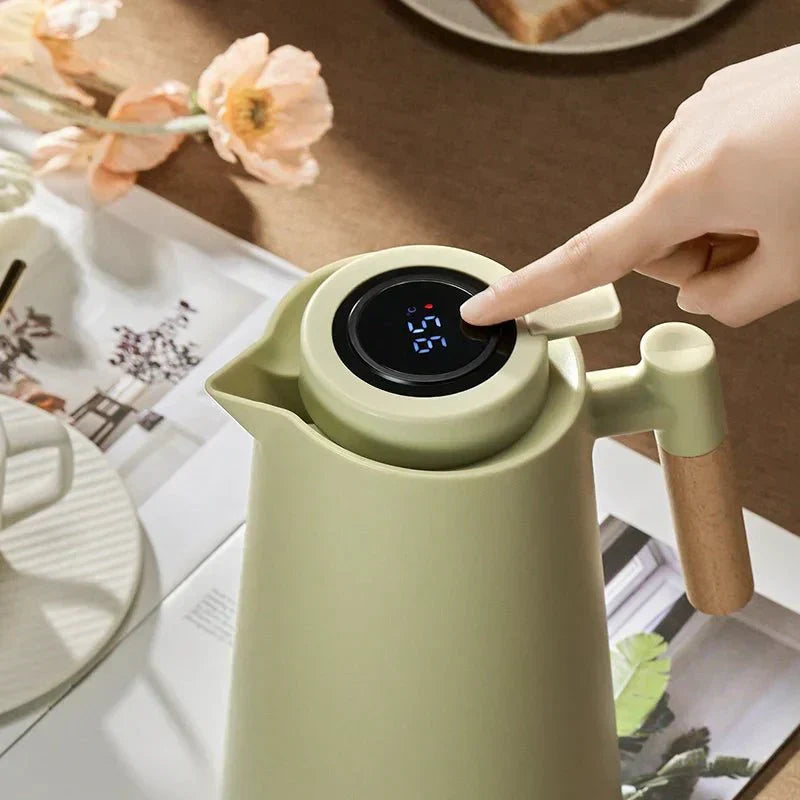 Norvo | ThermoWood – Smart Isolert Termoskanne med Digital Temperaturvisning & Trehåndtak