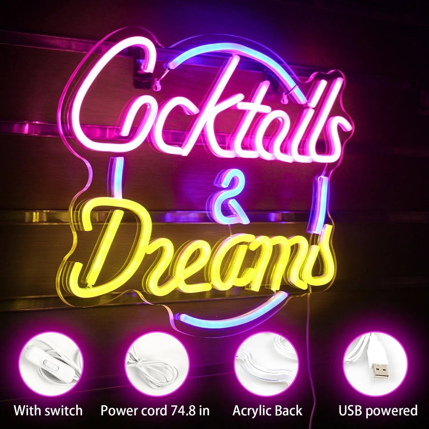 Norvo | Livlige Cocktails & Øl LED Neon Veggskilt