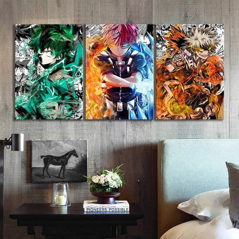 Norvo | My Hero Academia Anime - 3 Deler Lærred Veggkunst Moduler Bilder Plakater