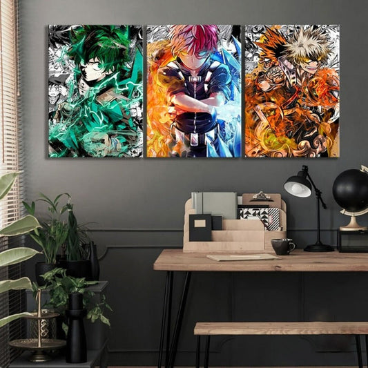 Norvo | My Hero Academia Anime - 3 Deler Lærred Veggkunst Moduler Bilder Plakater