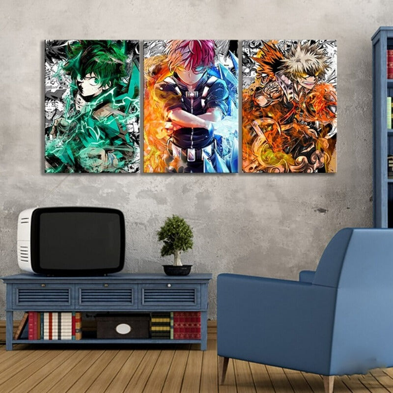 Norvo | My Hero Academia Anime - 3 Deler Lærred Veggkunst Moduler Bilder Plakater