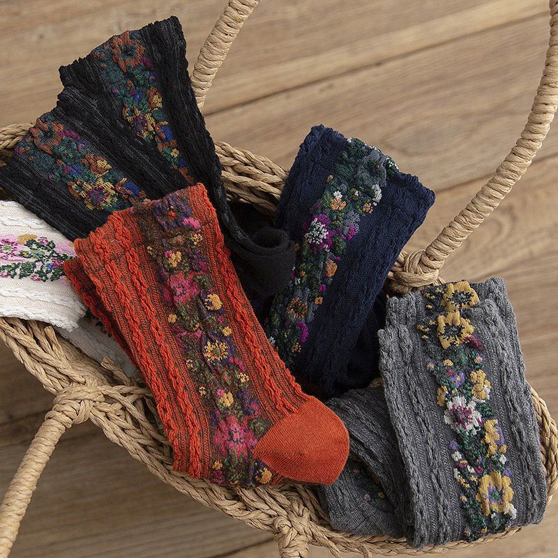 Norvo | Vintage Floral Style Cotton Crew Socks