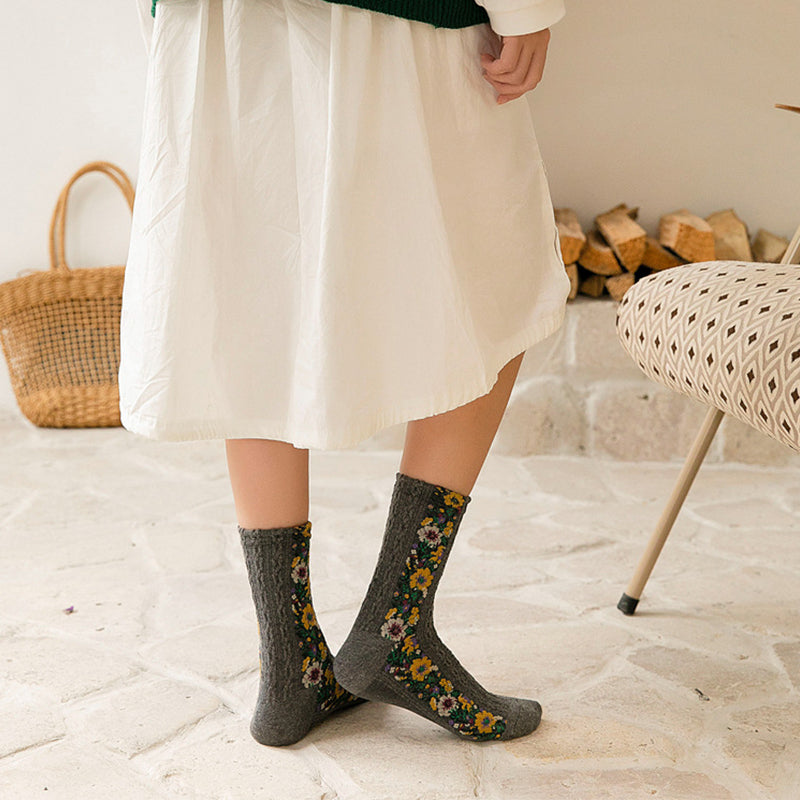 Norvo | Vintage Floral Style Cotton Crew Socks