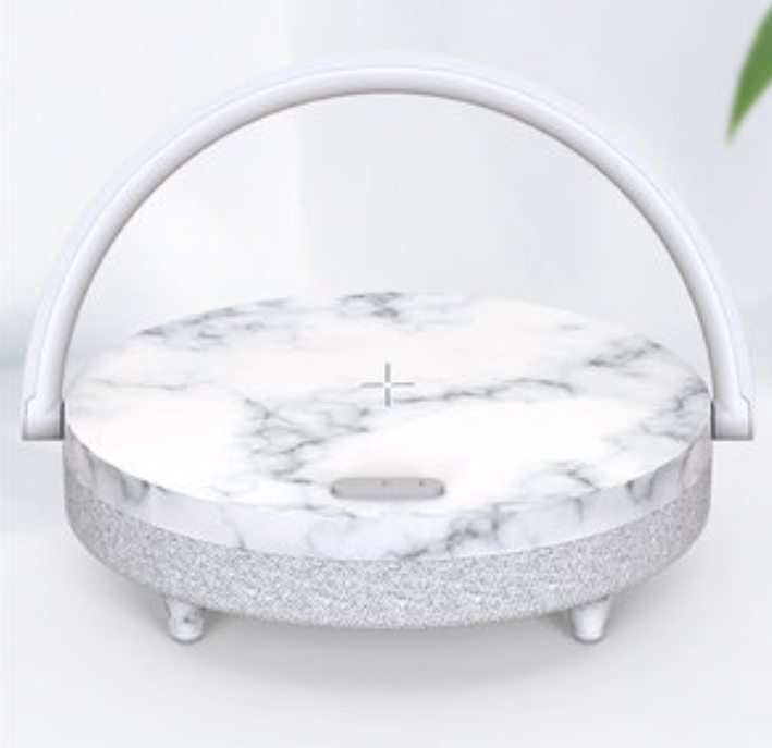 Norvo | Multifunksjonell Sengetøyslampe, med Trådløs Telefonlader, Telefonholder, Bluetooth Høyttaler og Justerbar Lysstyrke, for Hjem & Kontor (US Plug)