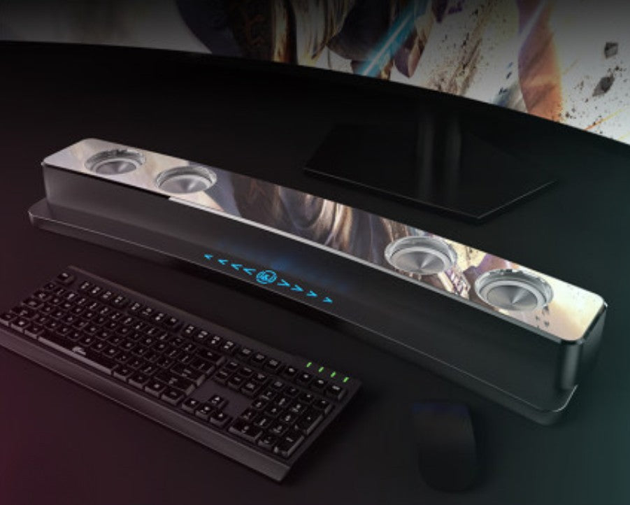 Norvo | Bluetooth Gaming Høyttaler, med RGB Belysning, Bluetooth 5.0, Dobbelt Membran, Doble Høyttalere, Mekaniske Knapper, Klokke & Alarm