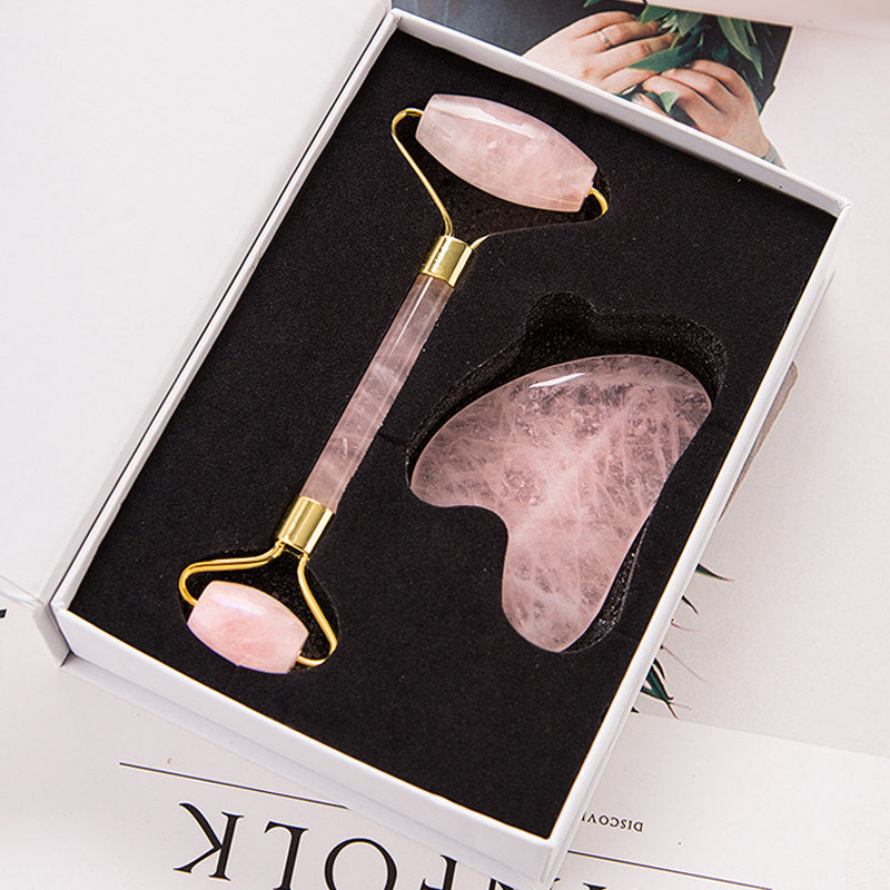 Norvo | 2-i-1 Jade Roller Gua Sha Sett, Reduserer hevelser & Linder stress, for Ansikt, Øye, Arm, Ben