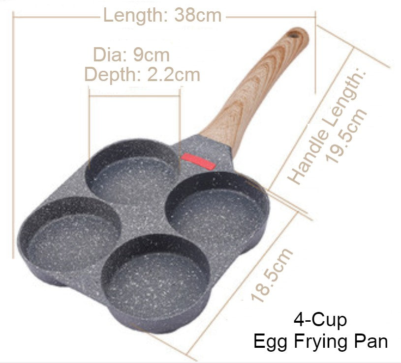 Norvo | Non-stick Egg Frying Pan, with Thermo-Triangle Indicator, Wood Handle, for Pancake, Omelette, Egg Burger & More, for Gas Stove & Induction Cooker