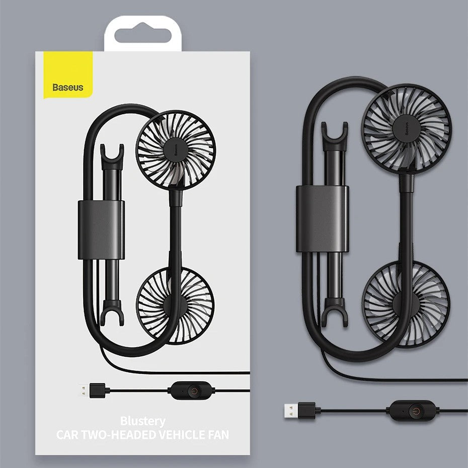 Norvo | Bil Hodestøtte Kjølefan, med 2-Hastighet, 360¬∞ Rotérbart Design & 1.5m USB Kabel, for Front- & Bakseter