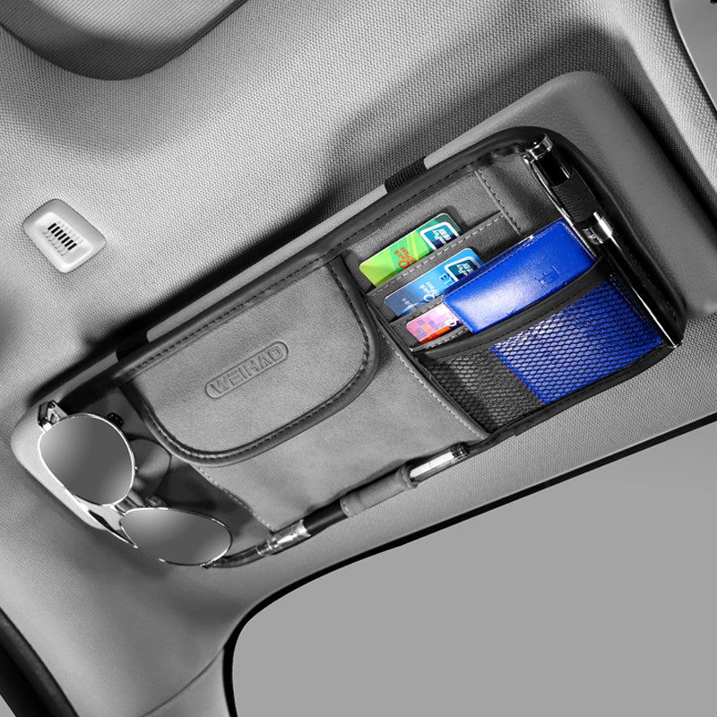 Norvo | Multi-lomme bil solskjerm organiser, for solbriller, kort, penn, kontanter & mer