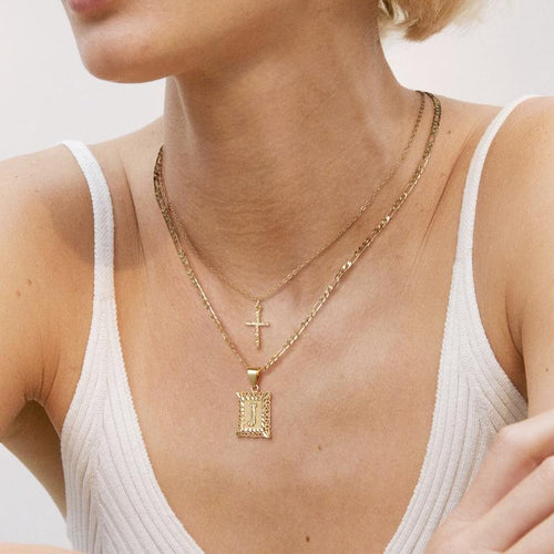 Norvo | 14k Initial Halskjede + GRATIS Kors Halskjede