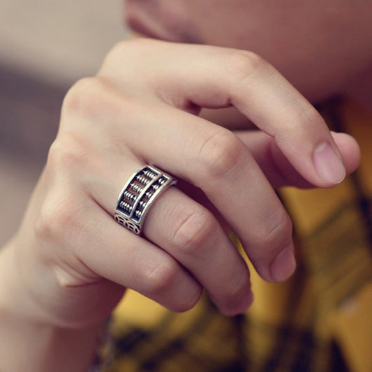 Norvo | Vintage Sølv Abacus Justerbar Ring, for Lykke & Rikdom