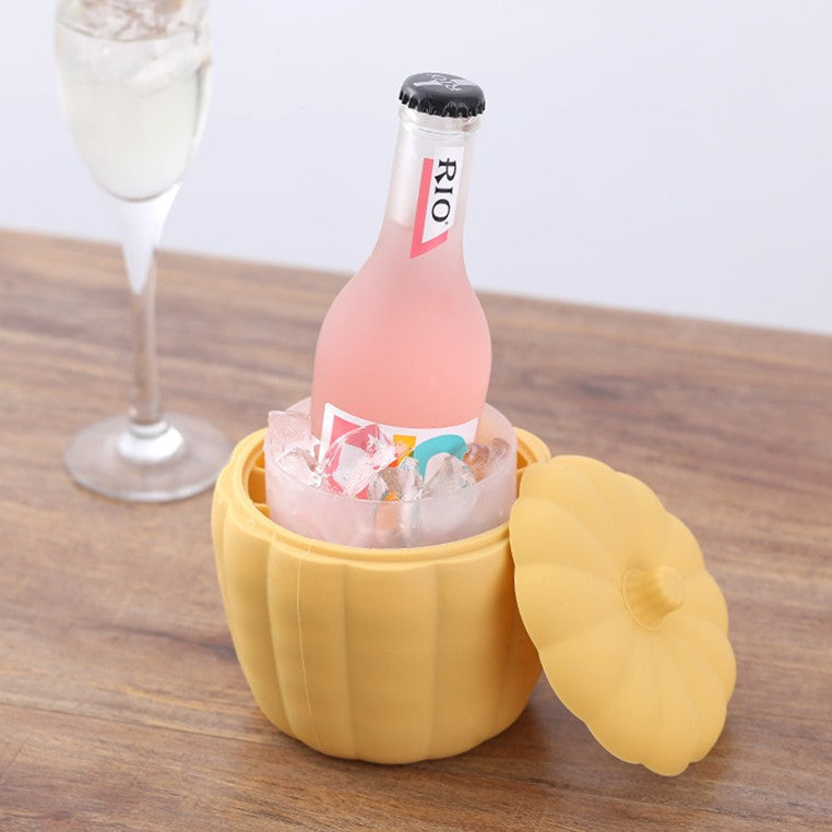 Norvo | 2-i-1 Gresskar Isbøtte Silikon Kubemald med Lokk, eller Hjem, Fest, Cocktail, Whisky, Vin & Mer