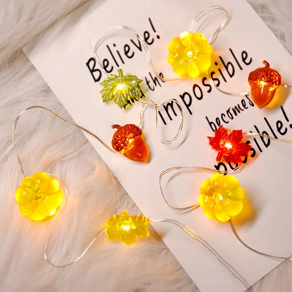 Norvo | Moderne Thanksgiving Lønn Eikenøtt Gresskar Dekorasjon 30 LED Lyslenker