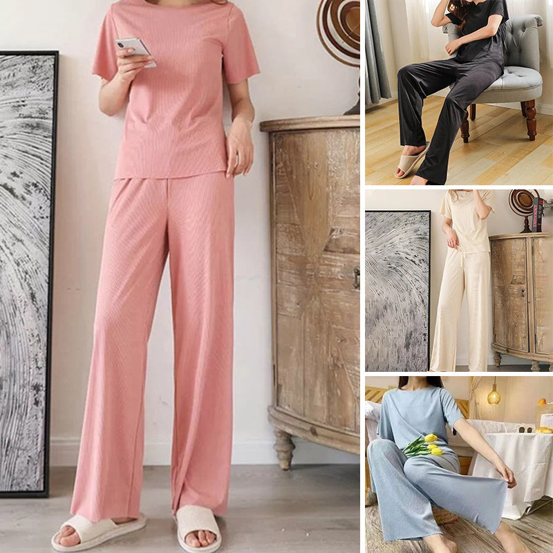 Norvo | Komfortabel Is Silke Korte Ermer T-Skjorte To Dels Sett