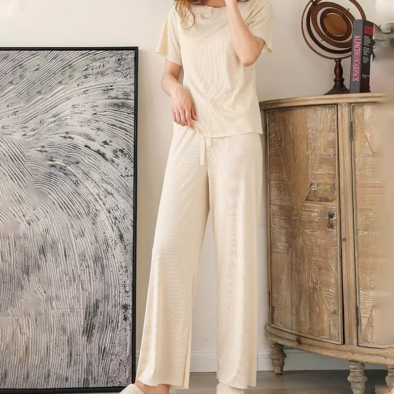 Norvo | Komfortabel Is Silke Korte Ermer T-Skjorte To Dels Sett