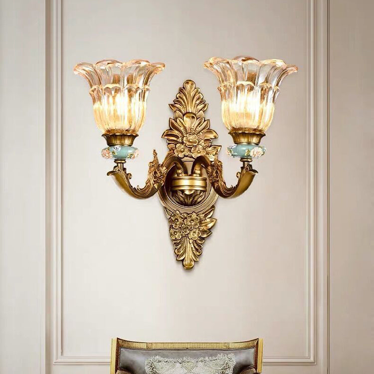 Norvo | FlorisLuxe Europeisk Vegglampe | Blomst Desig | 1-2 Flammer | Høykvalitets Harpiks & Glass | Eleganse for Stue & Gang