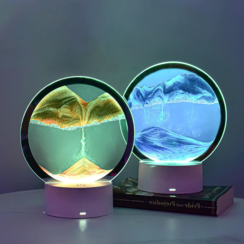 Norvo | Kreativ Rund Timeglass Quicksand 3D LED Nattlampe Bordlampe