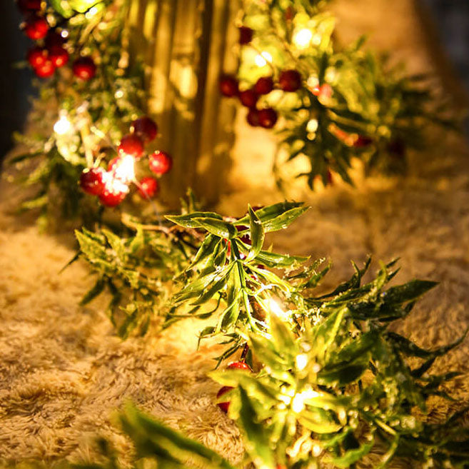 Norvo | Jule Rød Frukt Furu Nål LED Kobbertråd Dekorative Batteri Lys Sørger