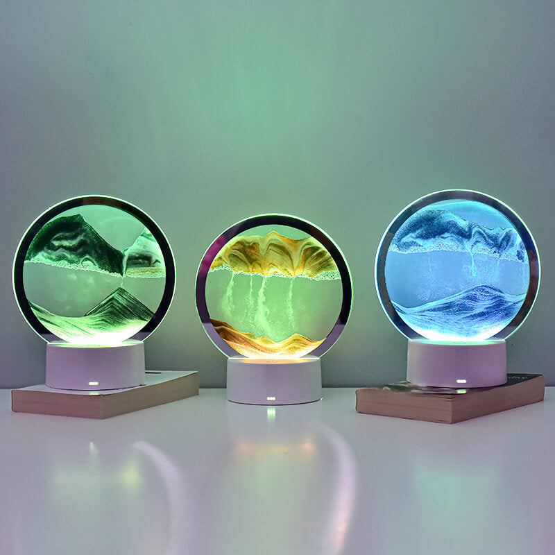 Norvo | Kreativ Rund Timeglass Quicksand 3D LED Nattlampe Bordlampe