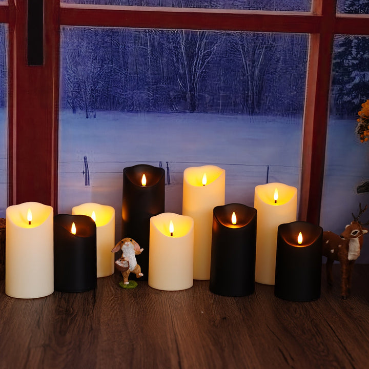 Norvo | GlowLuxe Flameless LED Lys Sett (9-delt) – Med Fjernkontroll og Glitterfinish