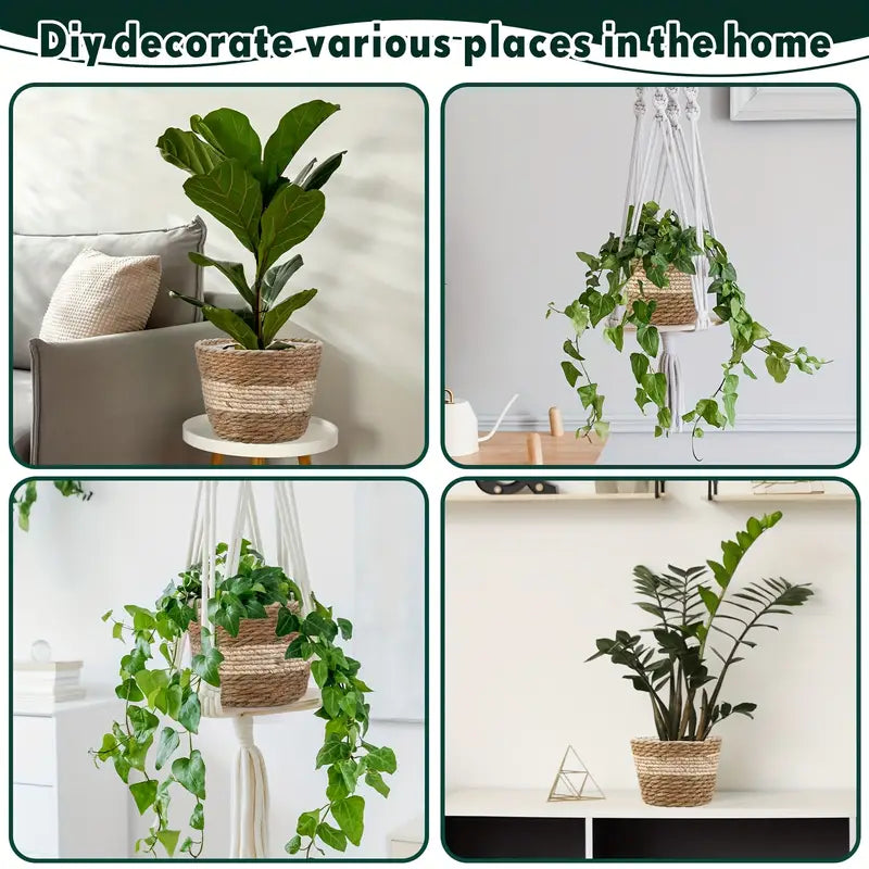 Norvo | Dekorative plantekurver laget av sjøgress i et sett med 3 – Håndvevde blomsterpotter med folieinnsats