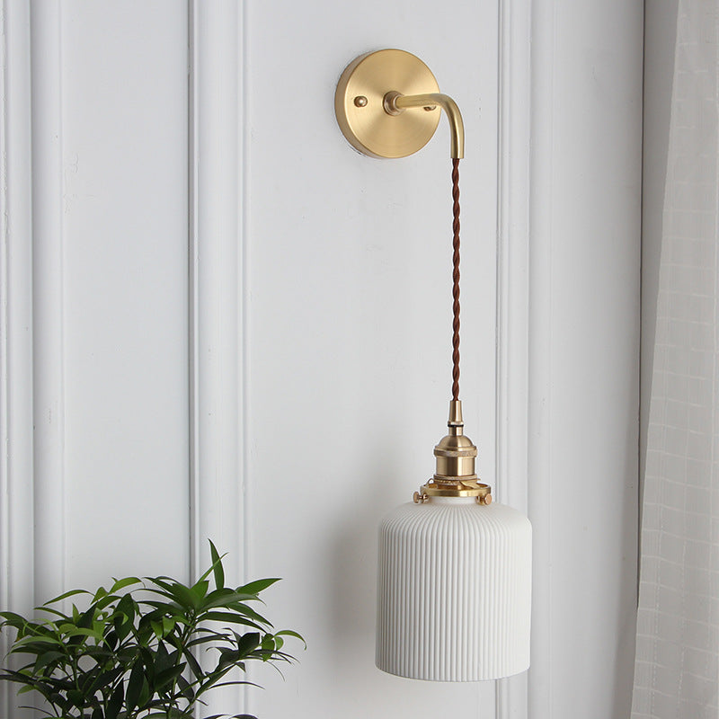 Norvo | Japansk Retro Minimalistisk Sylinder Oval Messing Lucite 1-Lys Vegglampe