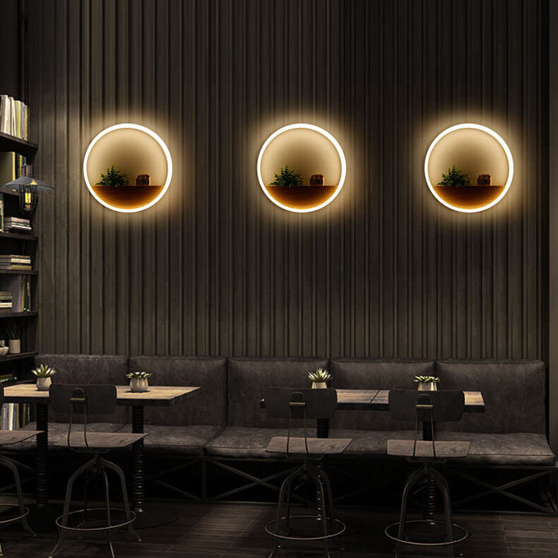 Norvo | Lumoshelf LED Vegglampe | Massiv Trematerial med Hylle | Rund Vegglampe | Varm & Hvit Lys