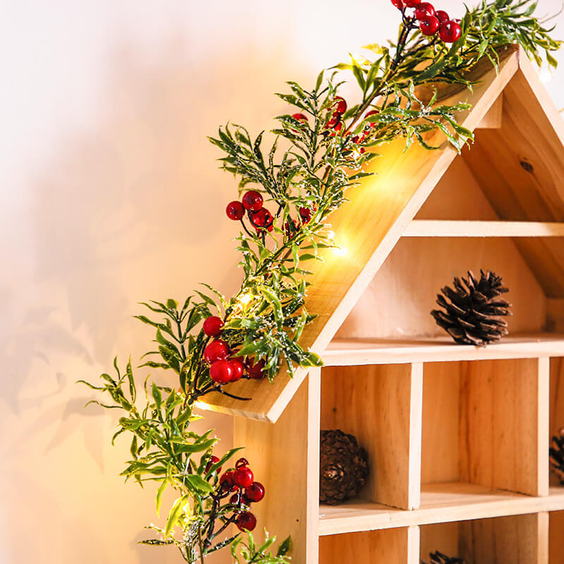 Norvo | Jule Rød Frukt Furu Nål LED Kobbertråd Dekorative Batteri Lys Sørger