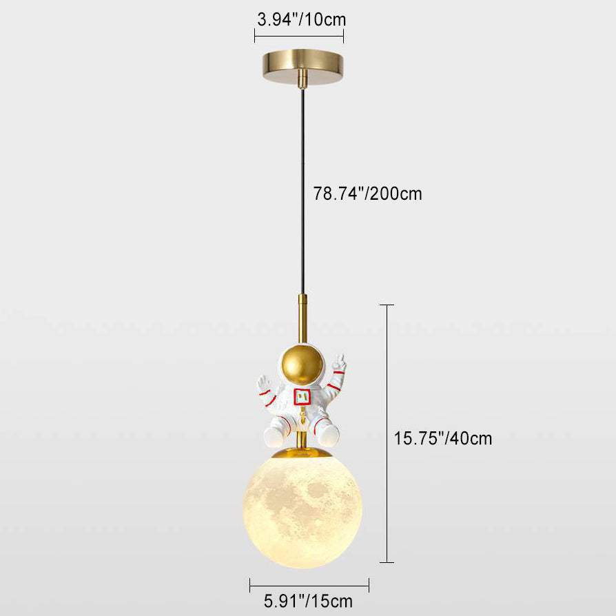 Norvo | Moderne Nordic Barne Orb Astronaut Jern Harpiks 1-Lys Pendellampe for Soverommet