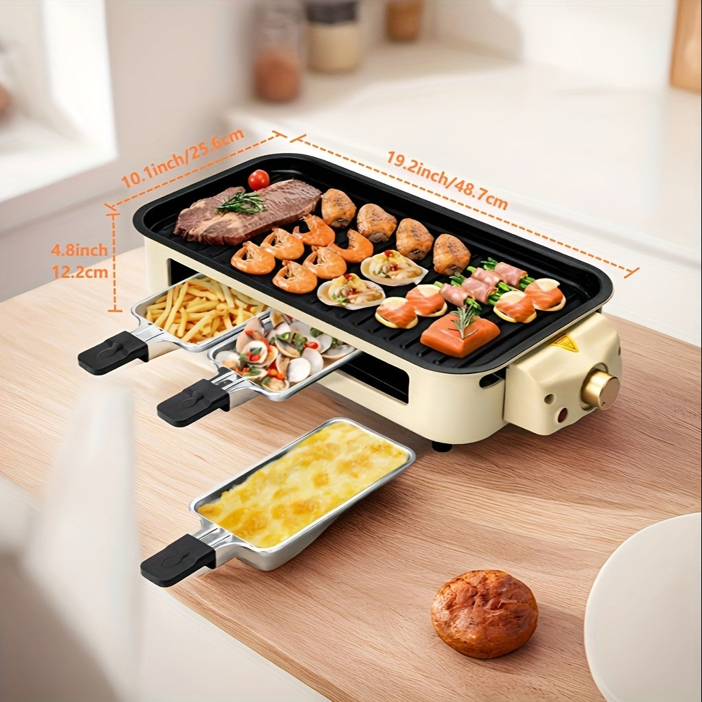Norvo | SUSTEAS 2 i 1 røyksfri elektrisk grill - 1500W innendørs kjøkken-grill med non-stick, avtakbar tallerken, temperaturkontroll, oppvaskmaskinvennlig