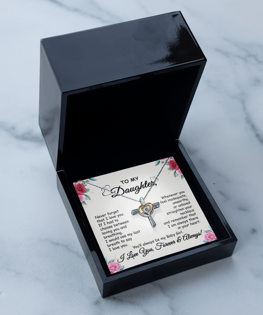 Norvo | Datter Halskjede Gave | Kors Henger med Kubisk Zirkonia | Sølvbelagt | 16–18" Kjede