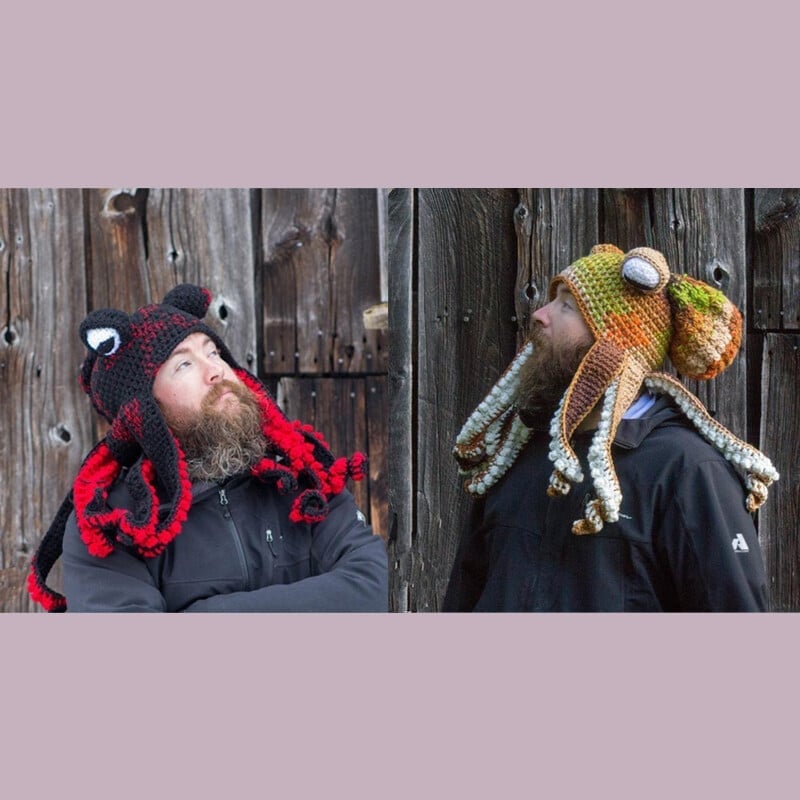 Norvo | Heklet Blekksprutlue – Unik Lue med Tentakler for Kostyme & Vinter (Gaveidé)