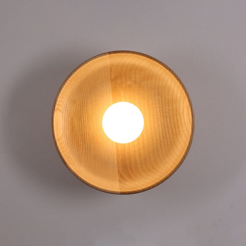 Norvo | Modern Minimalist Rund Skive Solid Tre 1-Lykt Vegglampe