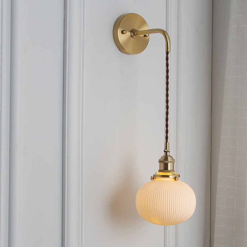 Norvo | Japansk Retro Minimalistisk Sylinder Oval Messing Lucite 1-Lys Vegglampe
