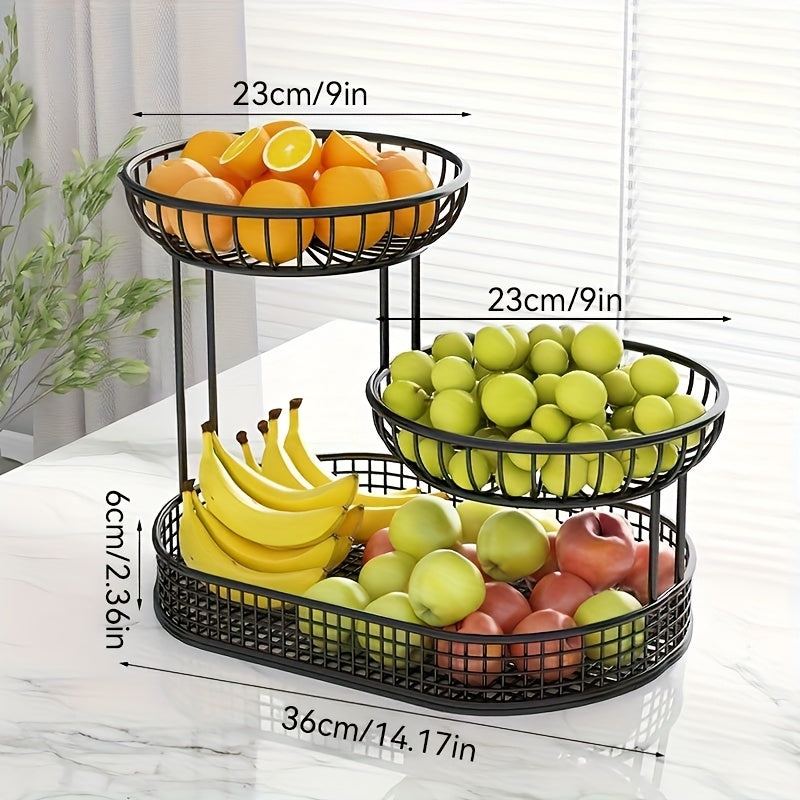 Norvo | Elegant Multi-Tier Metal Fruit Basket - Golden Wire Oval Design | Perfect for Snacks, Cakes & Desserts | Ideal for Easter, Thanksgiving, Christmas Utendørsfeiringer, Utendørs Spise Tilbehør|Multitier Design|Robust Struktur, Frukt Dekor