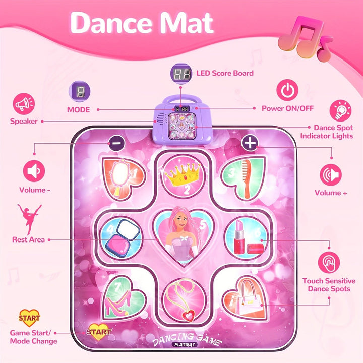 Norvo | Rosa Dansematte for Barn med Poengfunksjon og Rhythmiske Spill – Uten TV – DanceFun Matte
