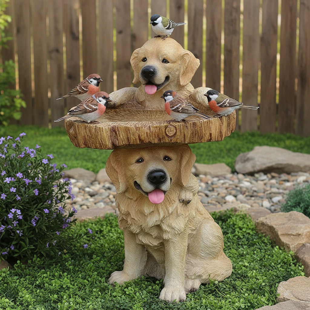 Norvo | Golden Retriever Valp Fugl Bad Hage Statue
