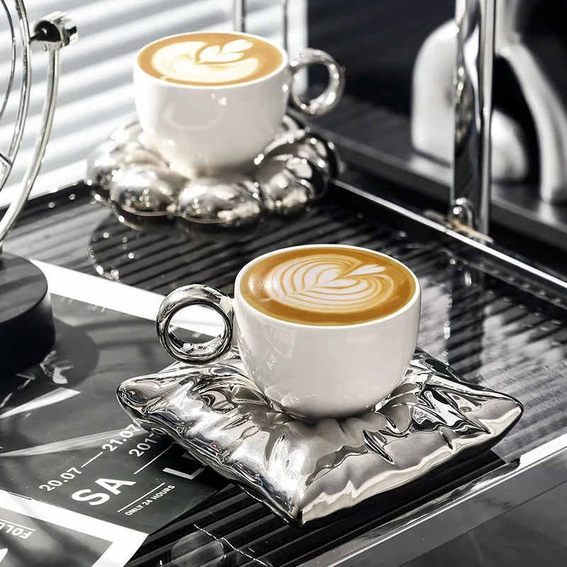 Norvo | Solsikke Perle Glasert Kaffekopp med Underskål