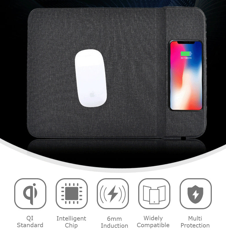 Norvo | 2-i-1 Premium Qi-sertifisert 5W hurtig trådløs ladende gaming musematte med skridsikker gummibase