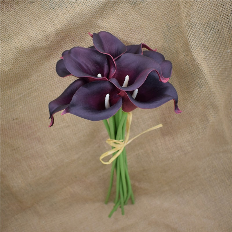 Norvo | 10 marineblå Calla lilje PU Real Touch blomster bryllupsdekorasjon buketter borddekorasjon kunstige blomster hjemmedekor