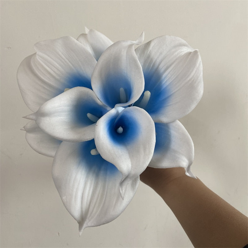 Norvo | 10 marineblå Calla lilje PU Real Touch blomster bryllupsdekorasjon buketter borddekorasjon kunstige blomster hjemmedekor