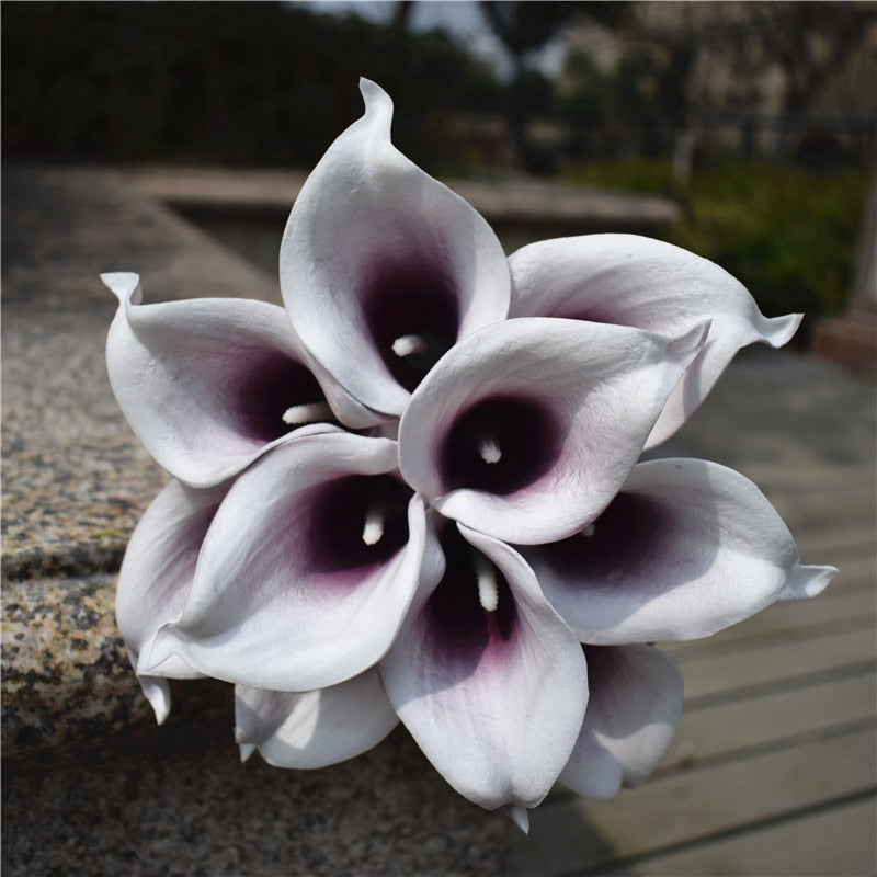Norvo | 10 marineblå Calla lilje PU Real Touch blomster bryllupsdekorasjon buketter borddekorasjon kunstige blomster hjemmedekor