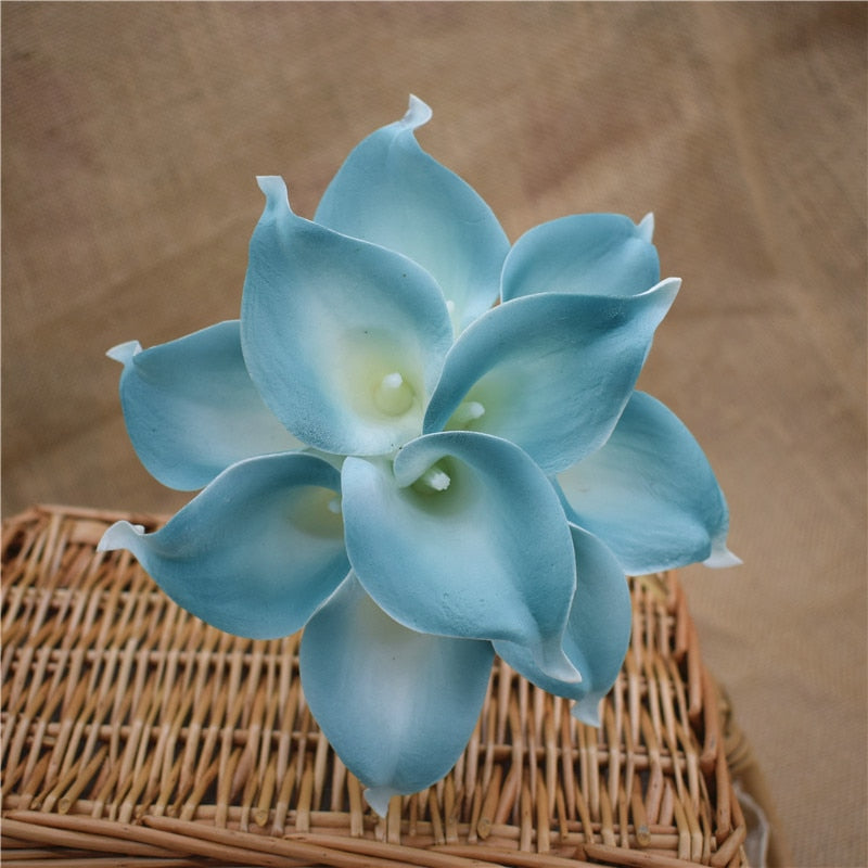 Norvo | 10 marineblå Calla lilje PU Real Touch blomster bryllupsdekorasjon buketter borddekorasjon kunstige blomster hjemmedekor