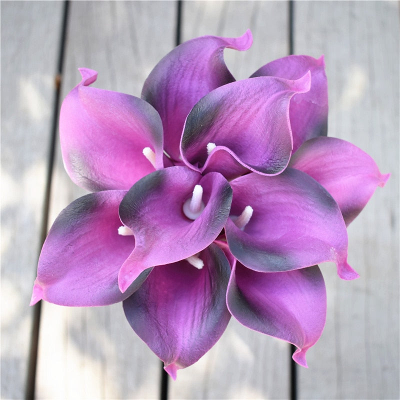 Norvo | 10 marineblå Calla lilje PU Real Touch blomster bryllupsdekorasjon buketter borddekorasjon kunstige blomster hjemmedekor